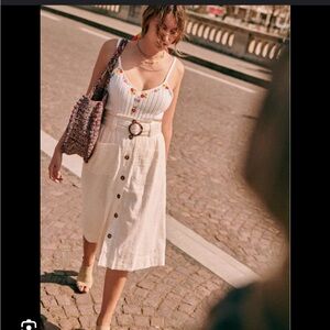 Sezane Hanna Cream Button-Down Midi Skirt